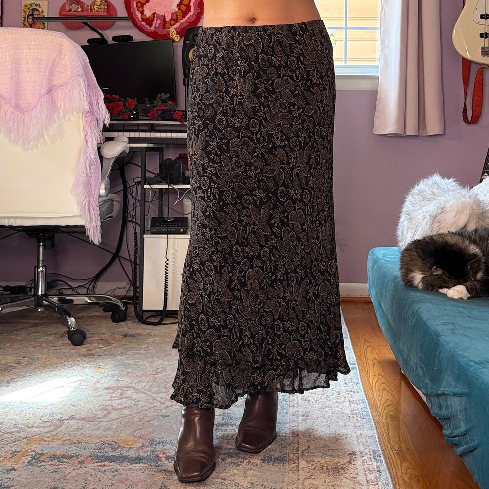 Vintage 90s / Y2K black whimsigoth maxi skirt